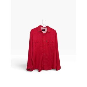 Hooey Habitat Mens Red Ripstop Long Sleeve Western Snap Fishing Shirt Medium